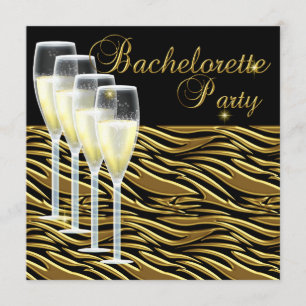 Invitación Bachelorette Party Gold Champagne Black