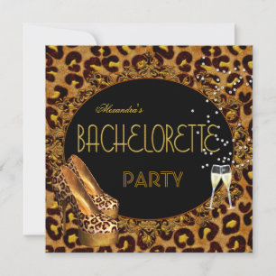 Invitación Bachelorette Party Gold Leopard Black Shoes 5