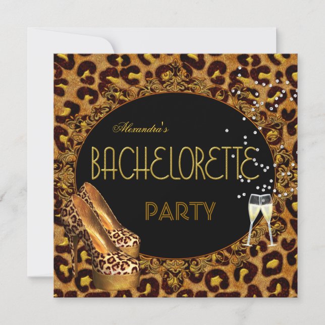 Invitación Bachelorette Party Gold Leopard Black Shoes 5 (Anverso)