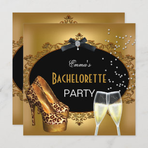 Invitación Bachelorette Party Gold Leopard Zapatos Negros 2