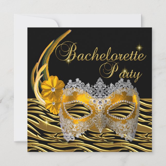 Invitación Bachelorette Party Gold Mask Black (Anverso)
