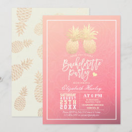 Invitación Bachelorette Party Gold Pineapple Pareja Rosa