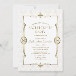 Invitación Bachelorette Party Gold White Art Deco de los años