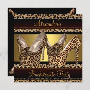 Invitación Bachelorette Party Hi Heel Shoes Leopard Gold