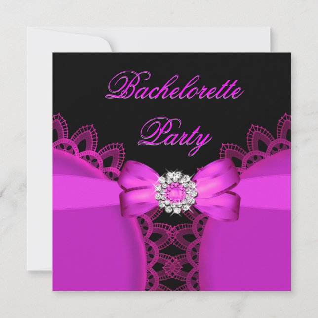 Invitación Bachelorette Party Hot Pink Black Lace (Anverso)