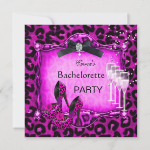 Invitación Bachelorette Party Hot Pink Leopard Black Shoes