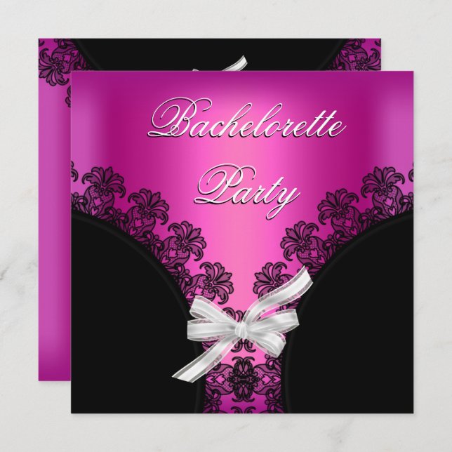Invitación Bachelorette Party Hot rosa Black Lace (Anverso / Reverso)