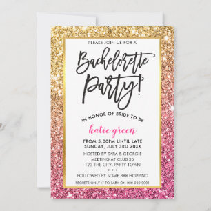 Invitación BACHELORETTE PARTY INVITA purpurina rosa dorado gl