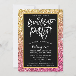 Invitación BACHELORETTE PARTY INVITE purpurina rosa dorado gl
