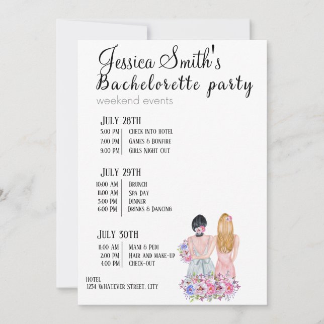 Invitación Bachelorette Party Itinerario (Anverso)