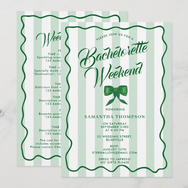 Invitación Bachelorette Party Itinerary Bach Weekend Bow (Anverso / Reverso)