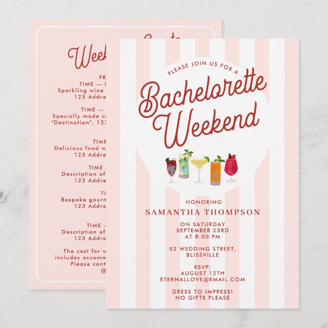 Invitación Bachelorette Party Itinerary Bach Weekend Retro (Anverso / Reverso)