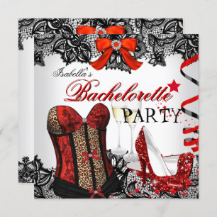 Invitación Bachelorette Party Lace Red Corset Champagne