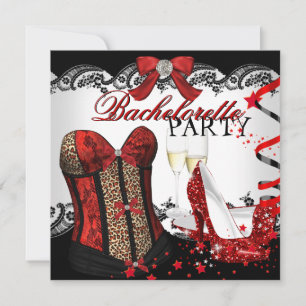 Invitación Bachelorette Party Lace Red Corset Champagne