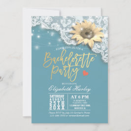 Invitación Bachelorette Party Lace Sunflowers String Lights