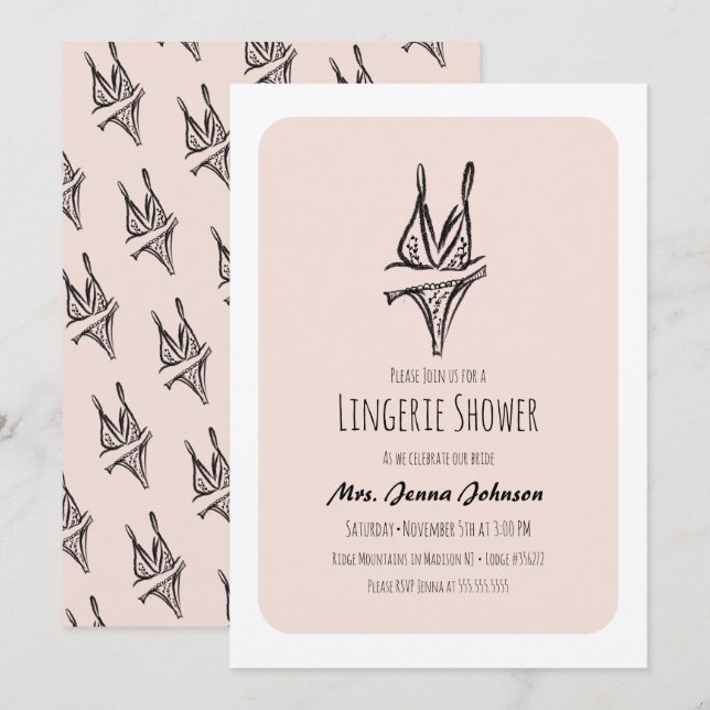 Invitación Bachelorette Party Lingerie Bridal Shower Rubor (Anverso / Reverso)