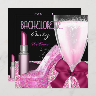 Invitación Bachelorette Party Lipstick Rosa Champagne