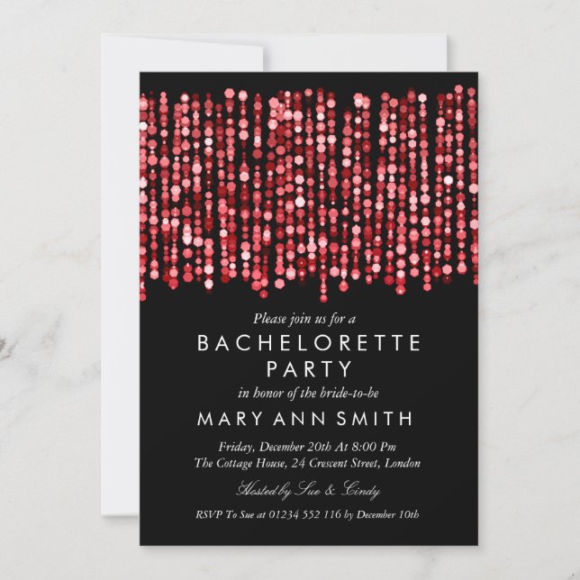 Invitación Bachelorette Party modernas luces rojas (Anverso)