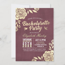 Invitación Bachelorette Party Moderno Rosa Dorado Borgoña Roj