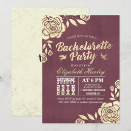 Invitación Bachelorette Party Moderno Rosa Dorado Borgoña Roj