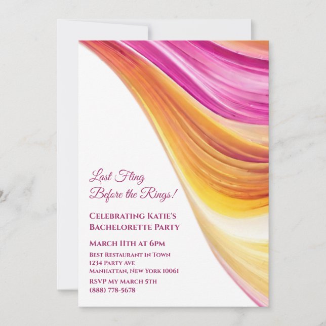 Invitación Bachelorette Party-Naranja Rosa Amarillo- (Anverso)