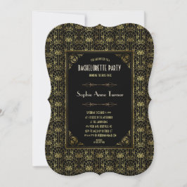 Invitación Bachelorette Party | Negro de oro Art Deco de los