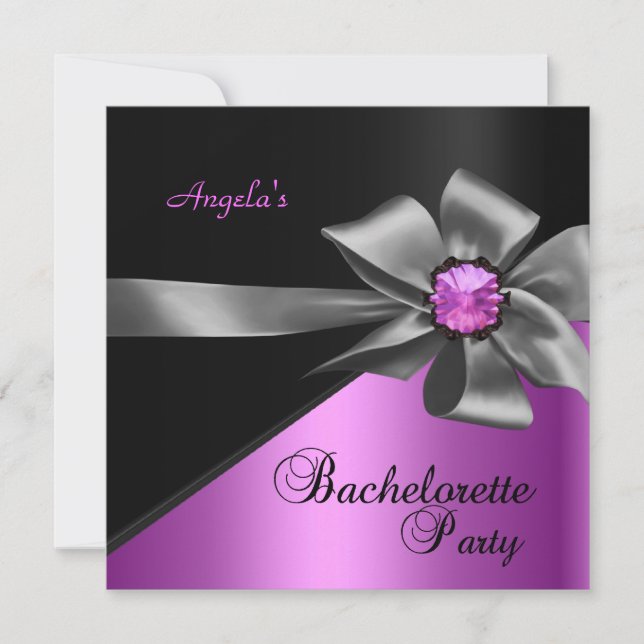 Invitación Bachelorette Party Pink Black Bow Jewel (Anverso)