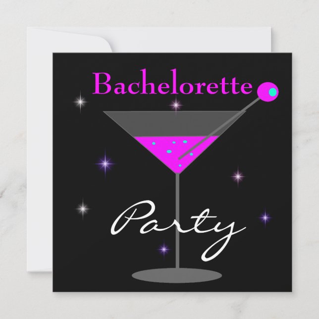 Invitación Bachelorette Party Pink Black Martini 2 (Anverso)