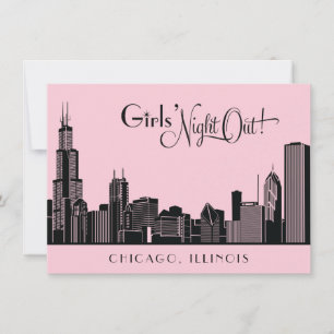 Invitación Bachelorette Party Pink, Boda del Skyline de Chica