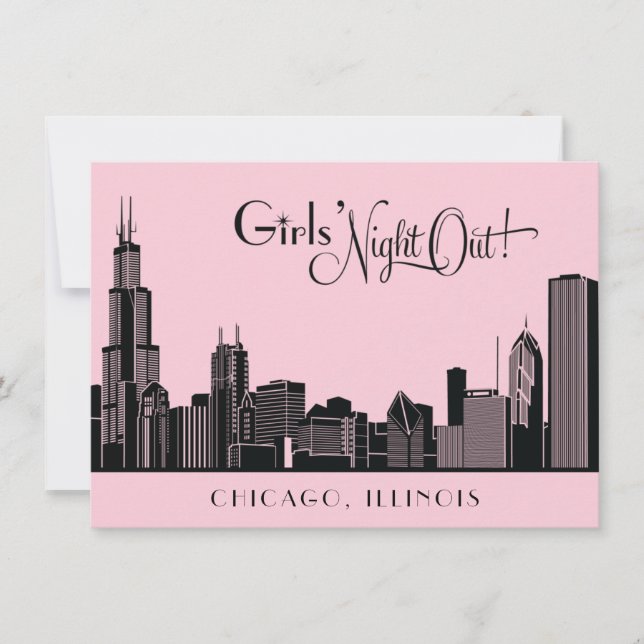 Invitación Bachelorette Party Pink, Boda del Skyline de Chica (Anverso)