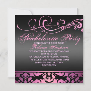 Invitación Bachelorette Party Pink Damask Invitation