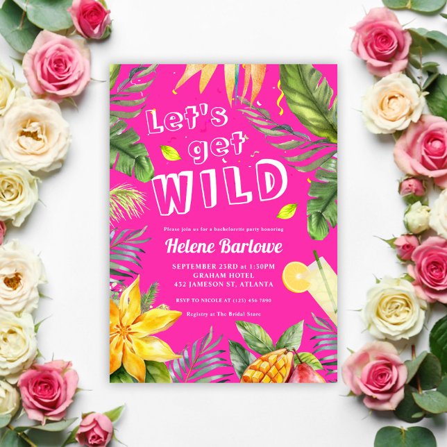 Invitación Bachelorette Party Pink Girly Fun Tropical (Pink Fun Girly Bachelorette Party Invitation)