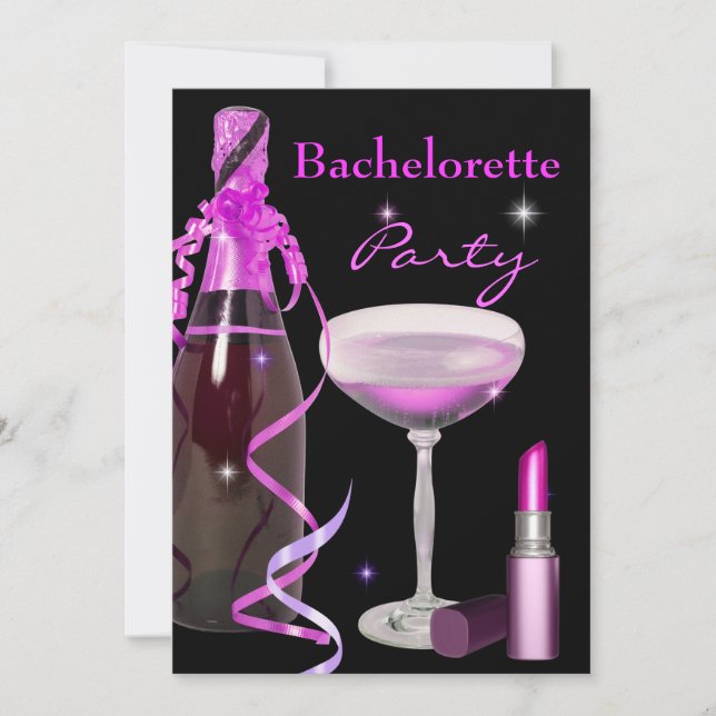 Invitación Bachelorette Party Pink Lipstick Champagne (Anverso)