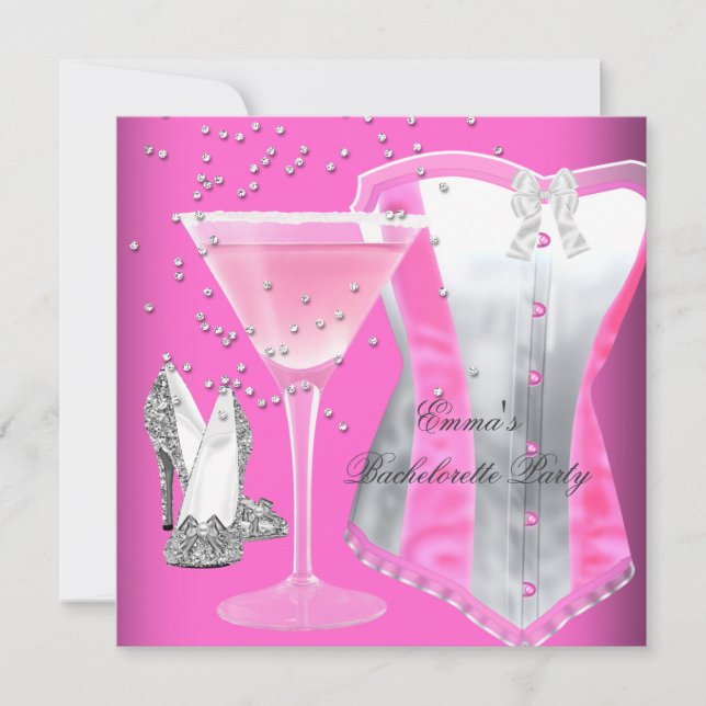 Invitación Bachelorette Party Pink Silver Margarita (Anverso)