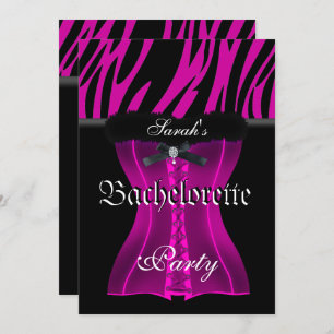 Invitación Bachelorette Party Pink Zebra Black Corset