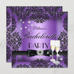 Invitación Bachelorette Party Purple Black Champagne