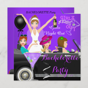Invitación Bachelorette Party Purple Fun Limo Cocktails 1