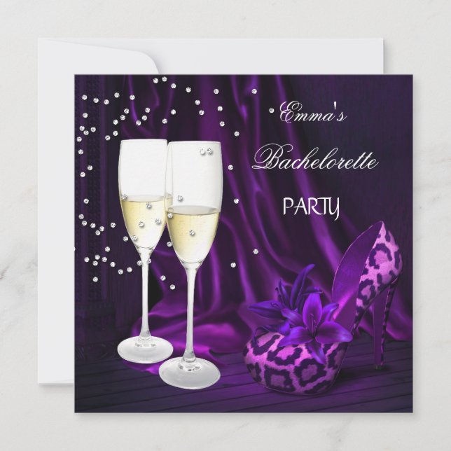 Invitación Bachelorette Party Purple Leopard Zapatos Negros (Anverso)