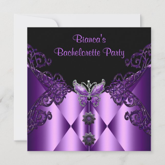 Invitación Bachelorette Party Purple Lilac Butterfly Jewel (Anverso)