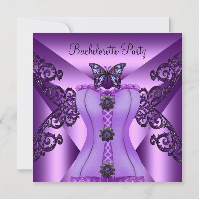 Invitación Bachelorette Party Purple Lilac Corset Butterfly (Anverso)