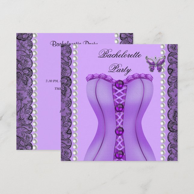 Invitación Bachelorette Party Purple Lilac Corset Butterfly (Anverso / Reverso)