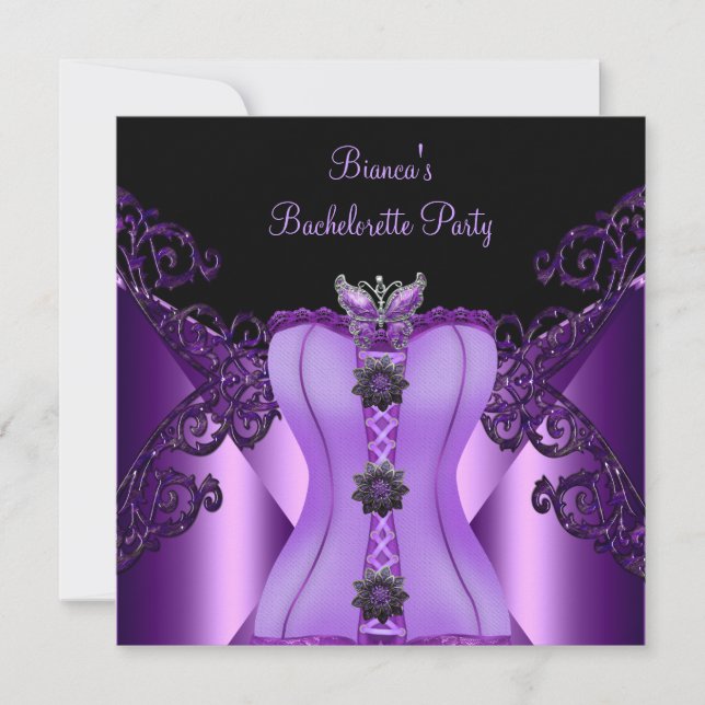 Invitación Bachelorette Party Purple Lilac Corset Butterfly (Anverso)
