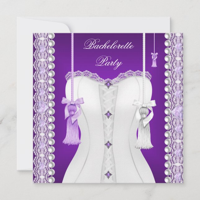Invitación Bachelorette Party Purple Lilac Corset Tassels (Anverso)