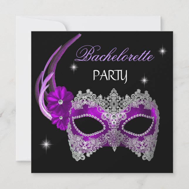Invitación Bachelorette Party Purple Mask Black (Anverso)