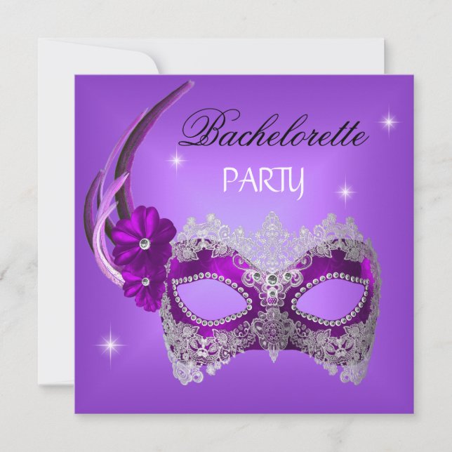 Invitación Bachelorette Party Purple Mask Black (Anverso)