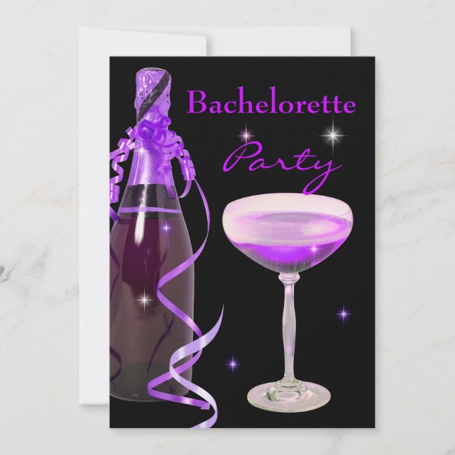 Invitación Bachelorette Party Purple Pink Black Champagne (Anverso)