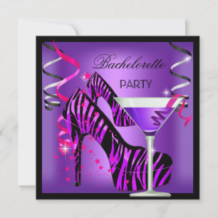 Invitación Bachelorette Party Purple Pink Zebra Cocktail