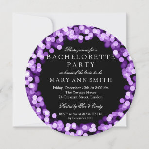 Invitación Bachelorette Party Purple Sparkly Luces