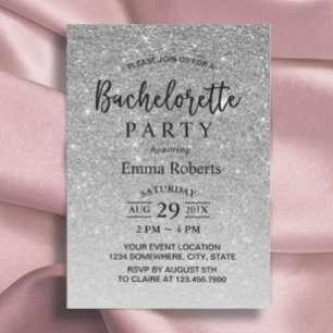 Invitación Bachelorette Party Purpurina de Plata Moderna