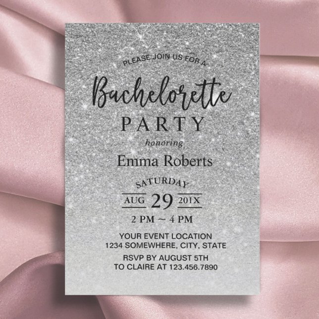 Invitación Bachelorette Party Purpurina de Plata Moderna (Subido por el creador)